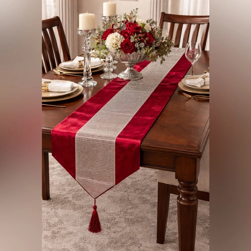 Elegant Red and Silver Table Runner - Picture 1 of 3